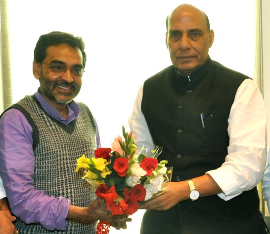 Upender Kushwaha President of Rashtriya Loksamta Party after joining NDA meeting with BJP President, Rajnath Singh