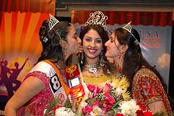 Richa being congratulated by first runner-up, Neha Multani (R) and second runner-up, Nisha Palvia (L) 